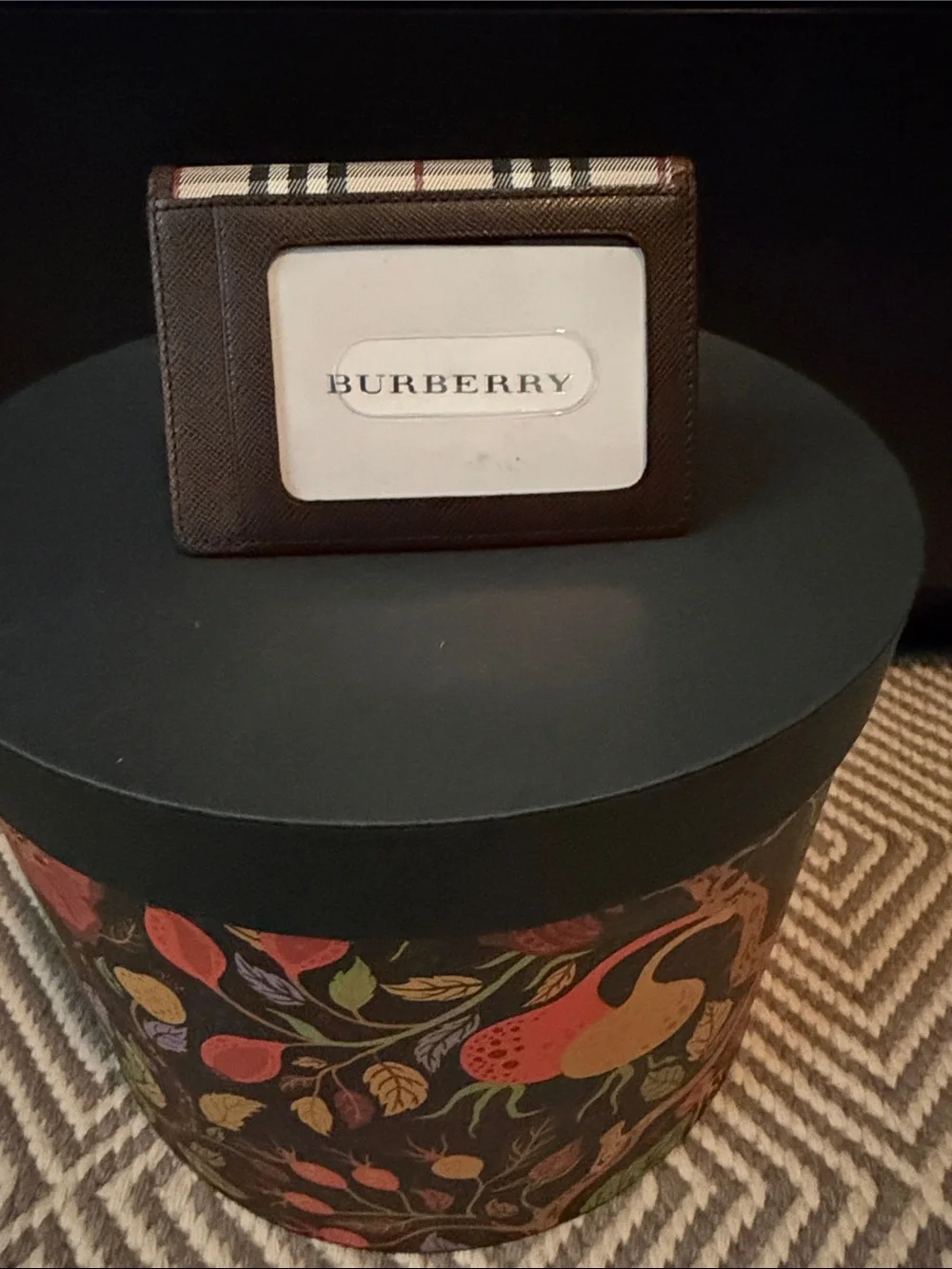 Burberry Dark Brown Textured Leather Card & ID Holder